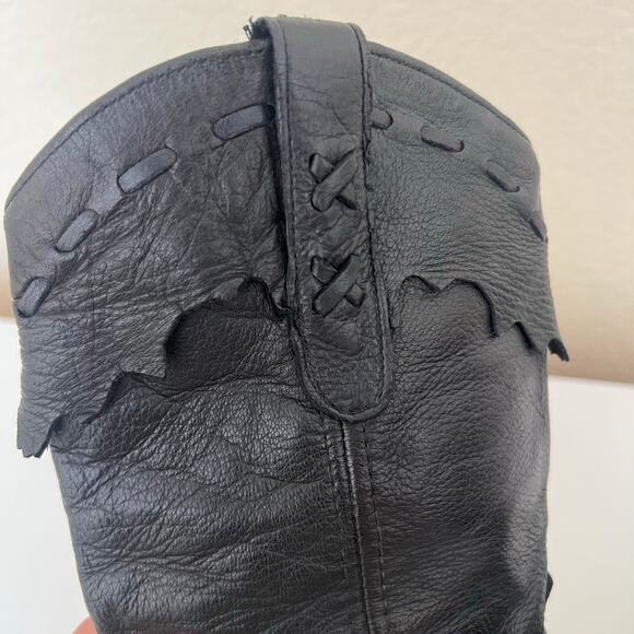 Laredo Black Leather Western Cowboy Boots, Scalloped Trim, Size 8M, USA Made - Picture 6 of 11